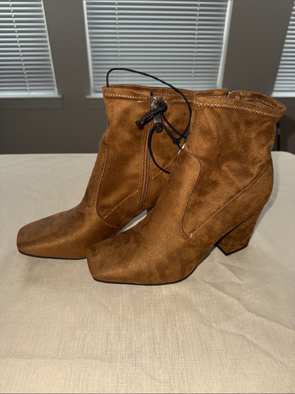 Women's Brown Suede Boots with Block Heel